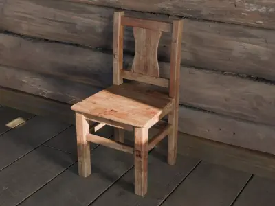Rustic Wooden Chair - Country Furniture Free 3D model