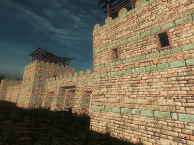 Low Polygon Ancient Greek City Walls Set Low-poly 3D model