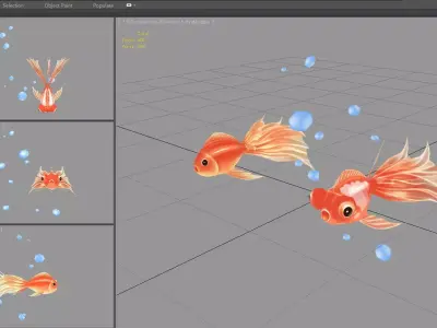 Cartoon goldfish in the tank Low-poly 3D model