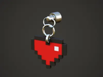 8-Bit Heart Weapon Charm - Low Poly Game Ready Low-poly 3D model