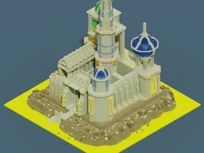 voxel castel 128x128x128 cube Low-poly 3D model