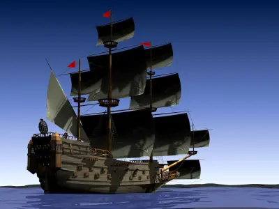 Galleon model pirate ship floating in ocean 3D model