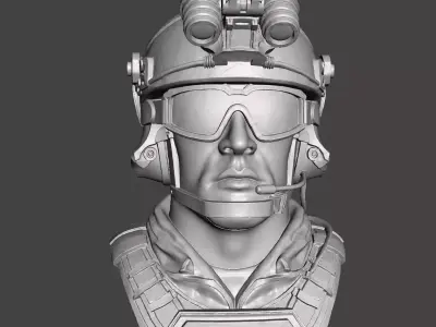 Modern Tactical Soldier Bust  Military Helmet Figure  3D print model