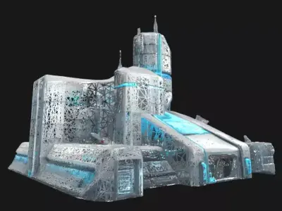 Sci-Fi Battle Base  Modular Low Poly Military Outpost for Web3  Low-poly 3D model
