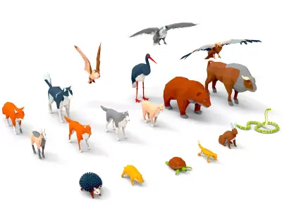 Animals lowpoly animal set Low-poly 3D model