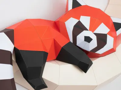 Red panda on the moon PDF template pepakura papercraft origami 3D model