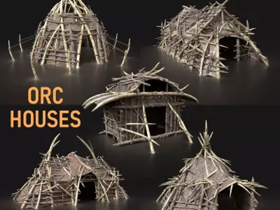 ORC CAMP VILLAGE HOUSE PRIMAL TENT HUNT BUILDER PACK COLLECTION Low-poly 3D model