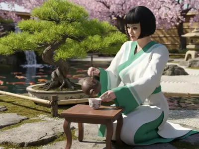 Realistic Asian Woman Kimono Character Traditional Free 3D model