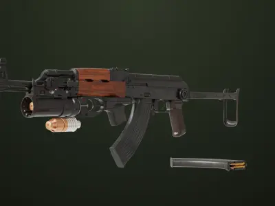 AKMS Light Machine Gun 10 Wood All PBR Unity UE Textures Low-poly 3D model