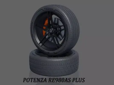 3d Wheel Model of Bridgestone Potenza RE980AS PLUS Low-poly 3D model