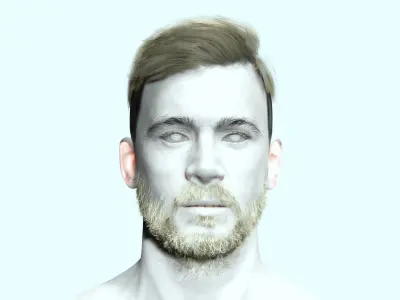 Side Part Man Hair Style - Beard - Mustache Low-poly 3D model