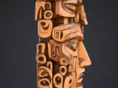 Mystical Faces Totem Low-poly 3D model