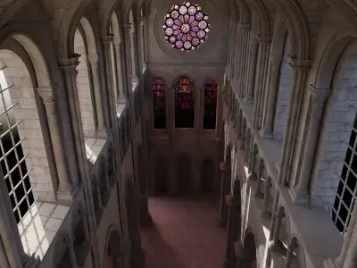church inside of cathedral with stained glass windows 3D model