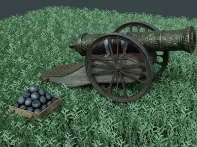 Cannon ceremonial black dust with projectile 3D model