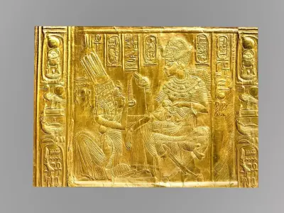 Gold relief of Tutankhamun-Ancient Egypt Low-poly 3D model