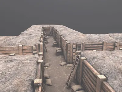 Modular Low Poly PBR Army Trenches Low-poly 3D model