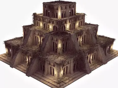 Temple With Ivy Vines at Night 3D model