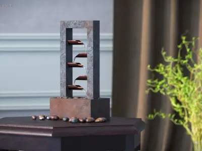 Cascading Desk Fountain on Antique Table 3D model
