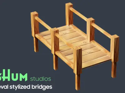 Medieval stylized bridges Low-poly 3D model