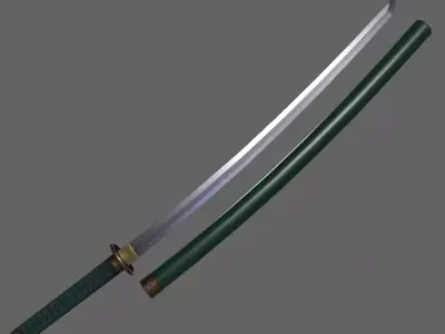 PBR Katana Japanese Sword Green V2 Low-poly 3D model