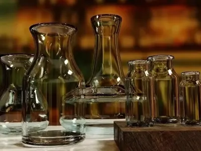 Glassware set of glass decanters on table Free 3D model