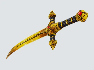 Golden Ritual Dagger Short Sword Leather Hilt Lowpoly Weapon Low-poly 3D model