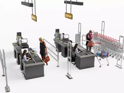 Supermarket Shop Store Elements checkout 3 3D model