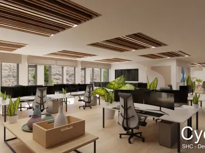 Modern furnished warehouse with office for Blender Low-poly 3D model