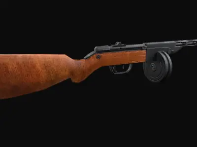 PPSh-41 Low-poly PBR 3D model wooden rifle Low-poly 3D model
