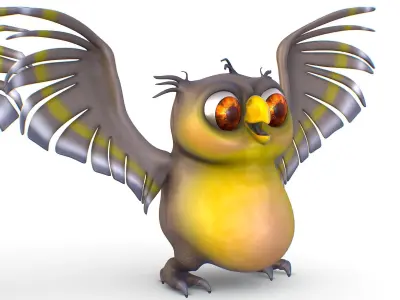 Cartoon Subdivision Toon Grey Bird Owl 3D model
