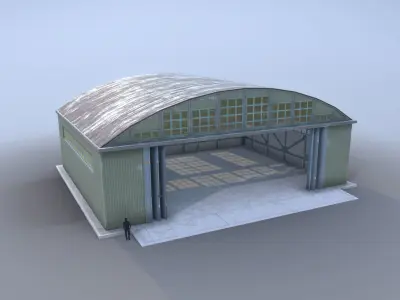 Airport Hangar SmallHangar 01 open   Low-poly 3D model