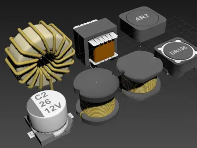Electronic Components inductors 3D model