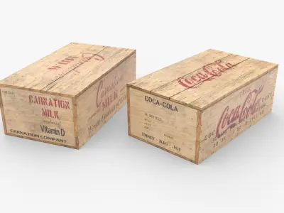 US Rations Wooden Boxes WWII Low-poly 3D model