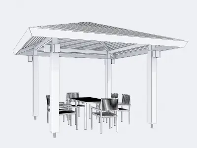 pavilion wooden gazebo with table and chairs Free 3D model