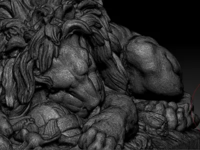 Old statue lion Low-poly realistic PBR 3D model and printable Low-poly 3D model