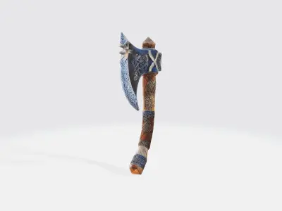 A viking axe with nordic markings on the hilt 3D model