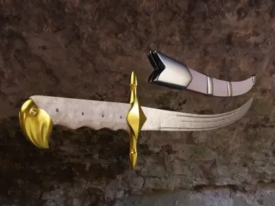 Arabian Islamic Scimitar Saif Damascus Steel 3D model