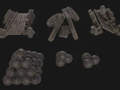 Damaged Pirate Cannons Low-poly 3D model
