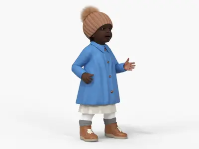 Little Black Girl Everyday Autumn Clothes Fur Rigged 3D model purchase