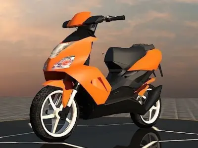 Scooty 3D Model orange scooter on circular platform Low-poly 3D model
