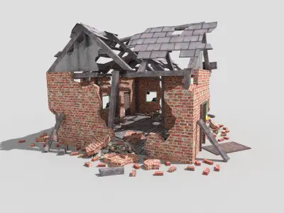 low poly destroyed house 2 Low-poly 3D model