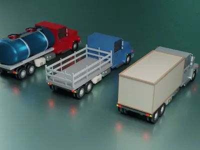 lowpoly trucks truck with box Low-poly 3D model