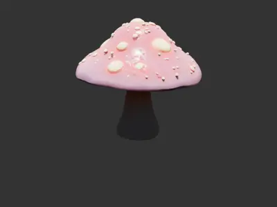 Giant Mushroom with Glowing Cap and Insects Low-poly 3D model