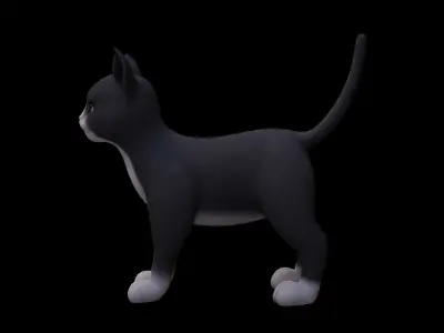 Cat black white  Low-poly 3D model