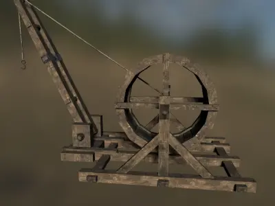 Medieval Treadwheel Crane Low-poly 3D model
