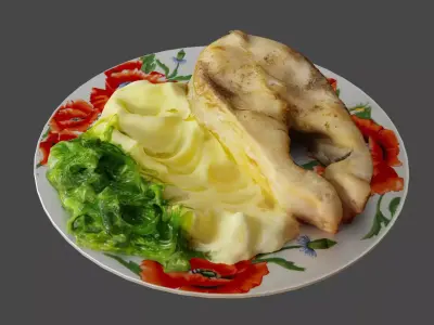 Fried Fish with Creamy Mashed Potatoes and Chukka Weed 3D model