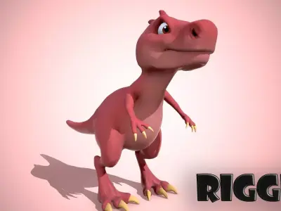 Cartoon red dino Low-poly 3D model