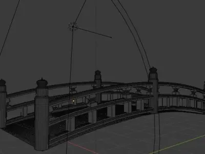 Japanese red bridge Free low-poly 3D model