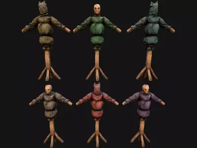Medieval Wooden Punching Training Dummy Mannequin Low-poly 3D model