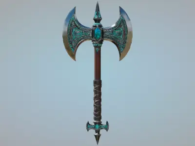 Dark Emerald Guardian Axe - Fantasy Weapon PM-18 Low-poly 3D model